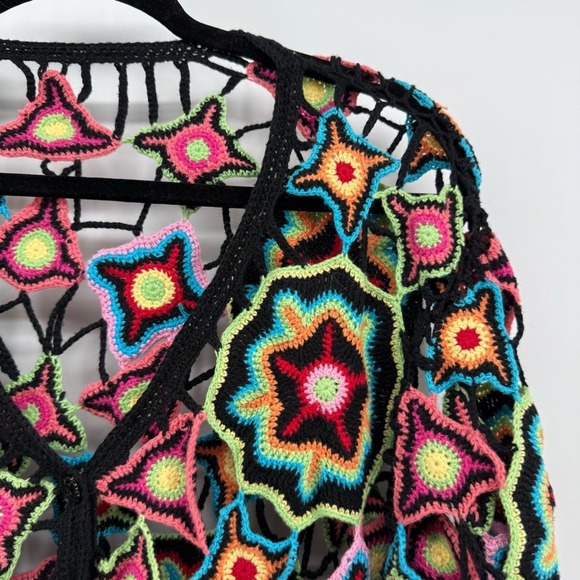 NORM THOMPSON VTG CROCHET RAINBOW Artsy CottageCore GRANDMAcore SWEATER BOHO - Picture 2 of 9